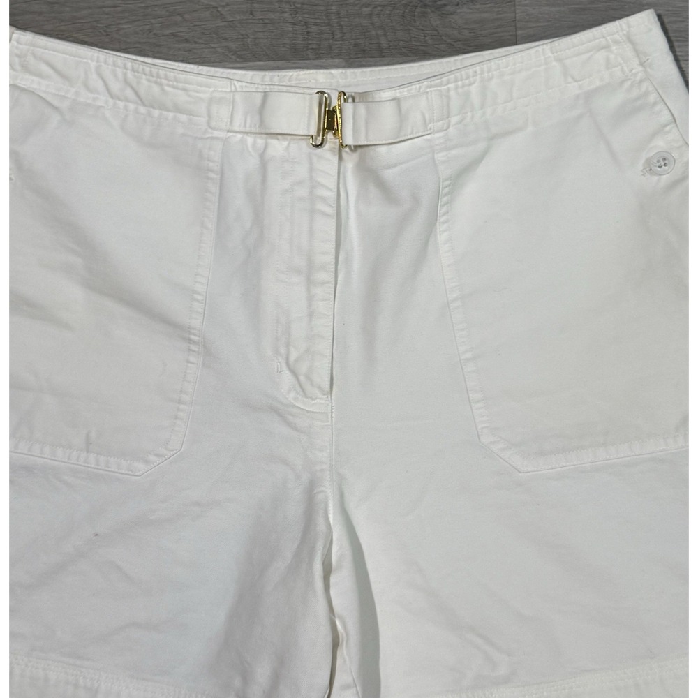 Lauren Ralph Lauren Gold Buckle Shorts Women's Size 14 White Gold Cotton Preppy - Picture 3 of 13